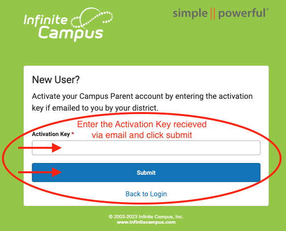 Infinite Campus Activation Key Screen