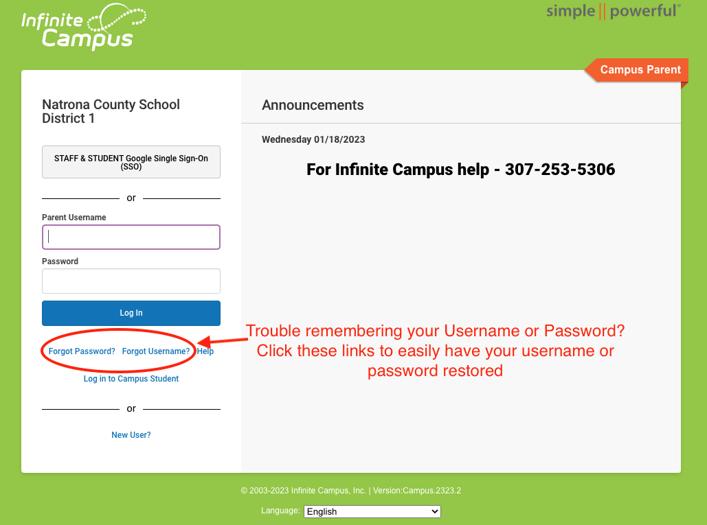 Infinite Campus Forgot Username or Password Screen