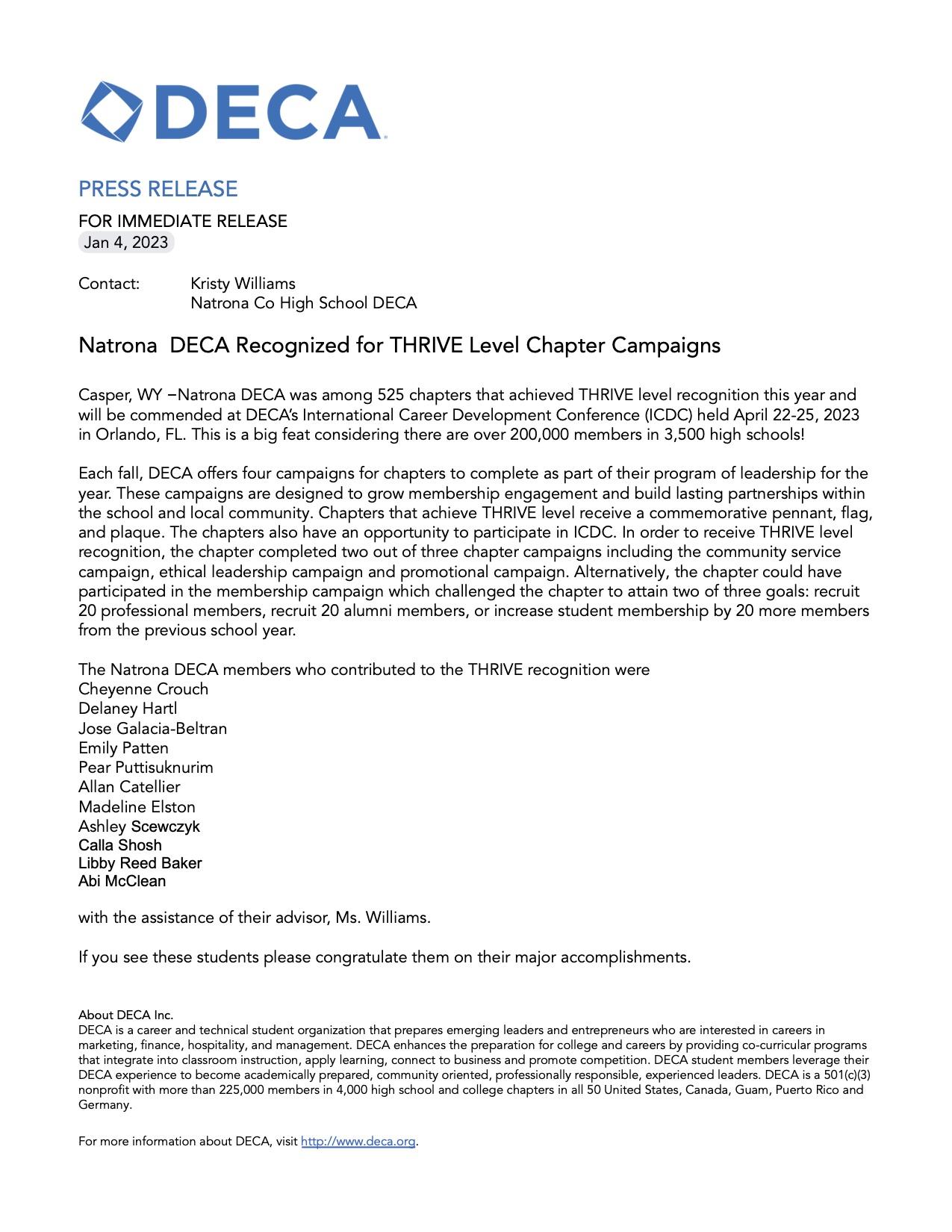 DECA Press Release