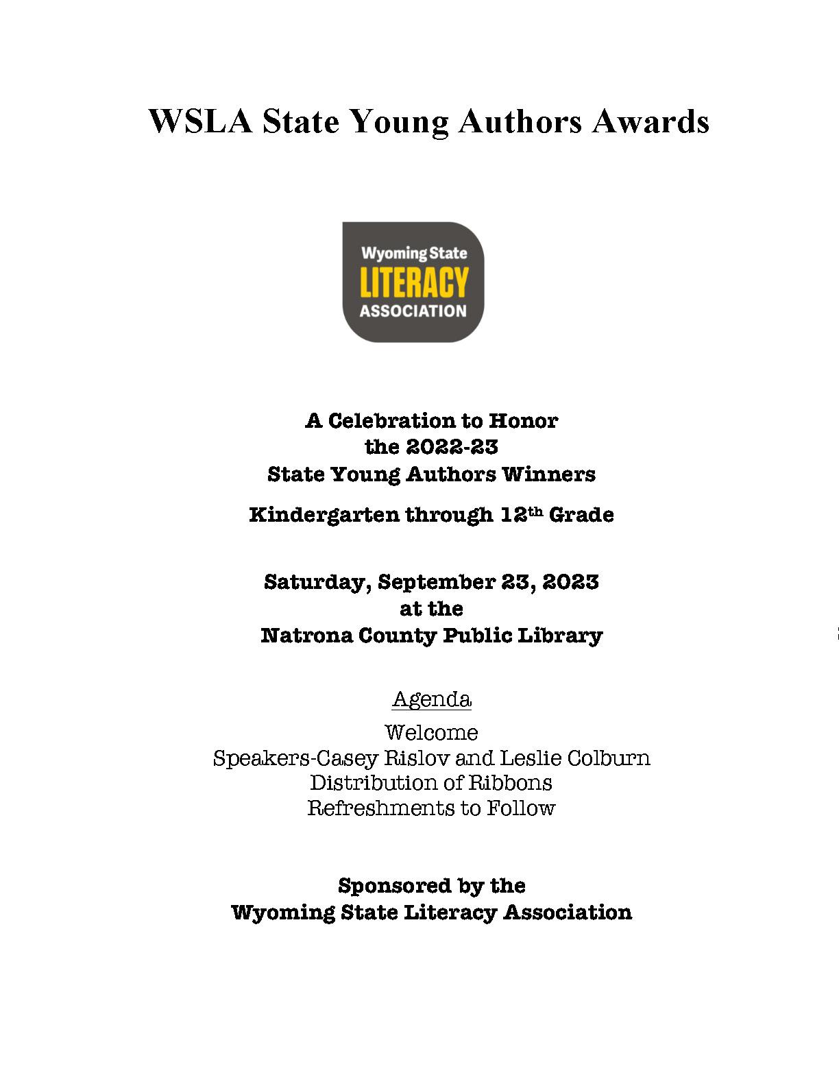 Wyoming State Young Authors Awards release page 1